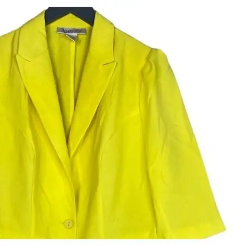 Unique Vintage Crop Single Button Lightweight Collar Blazer 16 W Neon Yellow Size 16W