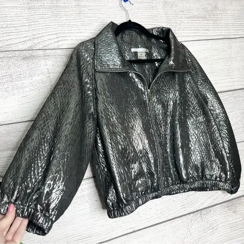 Peter Nygard Silver Metallic Wool Blend Cropped Jacket Coat Size Medium Petite