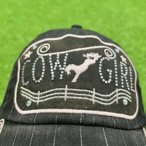 Vintage Women’s Western Hat Rodeo Bronc Riding Cap Y2K Cowgirl M&F Bling Stripe Black