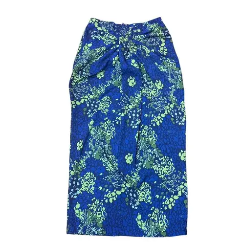 NWT Never Fully Dressed Knot Front Midi Skirt Blue Green Leopard Print Sz.2