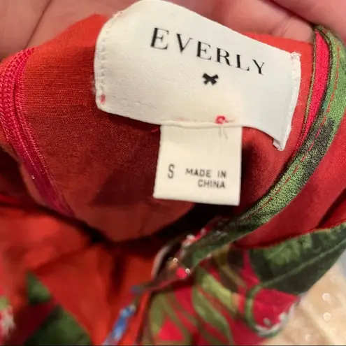 Everly  Red Floral Ruffled Mini Dress Womens S Summer Sundress Girly Tropical