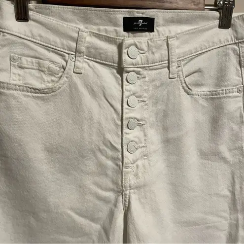 7 For All Mankind  High Waist Cropped White Straight Button Fly Jean Size 28