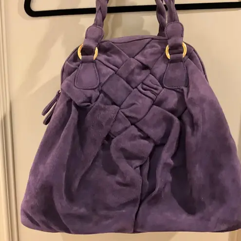 Valentino Garavani Eggplant Purple Suede Large Tote Bag with Gold Hardware