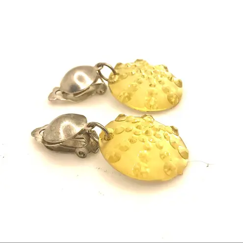 VINTAGE 1980'S YELLOW BAUBLE CLIP ON DANGLE EARRINGS