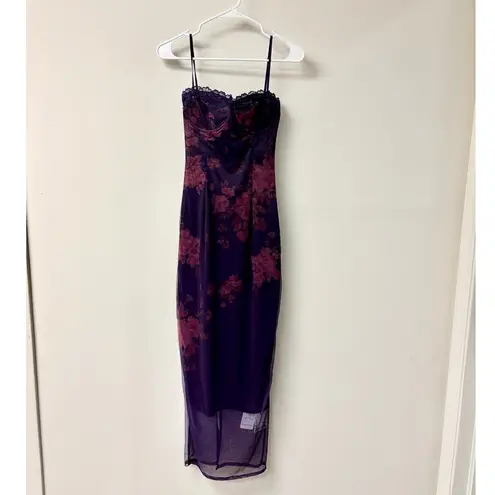 NWT Miss Rosier Floral Print Bustier Bodycon Maxi Dress Grape Women's Size S Purple