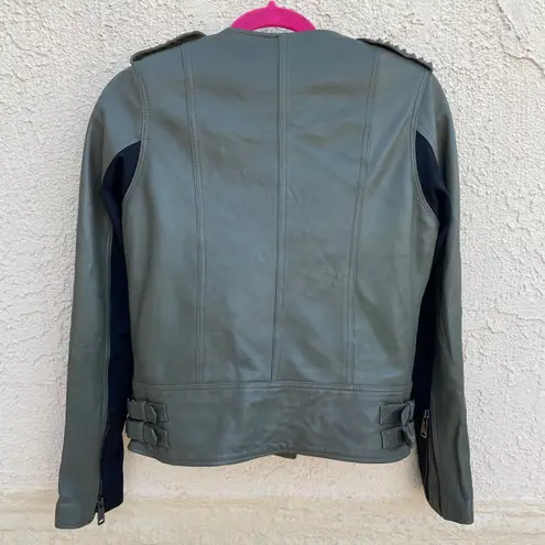 Nour Hammour Erin army green studded leather Biker jacket size FR 36 US 2 4 XS S