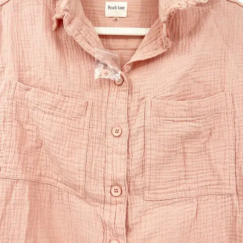 Peach Love California NWOT Peach Love Womens Boho Gauzy Cotton Raw Hem Long Sleeve Button Up Shirt S