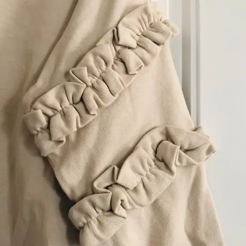 FOR THE REPUBLIC NWT Sweatshirt Beige French Terry Ruffled Sleeve Size S $58