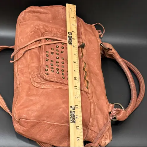 MONI MONI Cinzia Moniaci Brown Italian Leather Studded Splendor Tote Satchel Bag