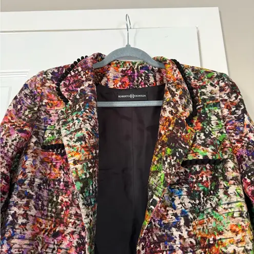 Roberto Quaglia 70% Wool Blend Artists Dream Colorful Tweed Long Blazer Coat Red Size M