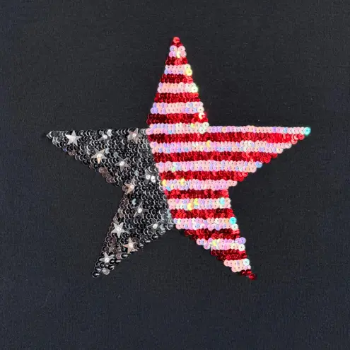 IN Focus Shirt USA Flag Sequin Star Black Short Sleeve Tee Patriotic Festival Size L