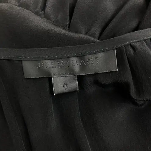 Jill Stuart Black Silk Asymmetrical Drop Waist Long Sleeve Peasant Dress Sz 0