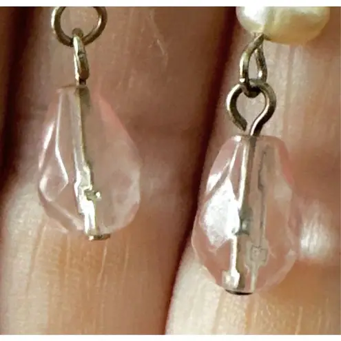 Silver tone fresh water pearl pink beaded drop earrings