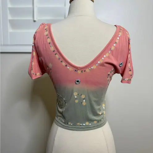 unique cropped Y2K top, featuring shimmering silver sequins Green