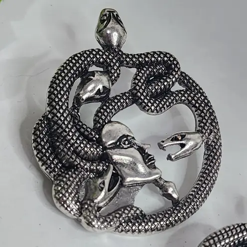 Unique Silver Medusa with Snake Statement Earrings