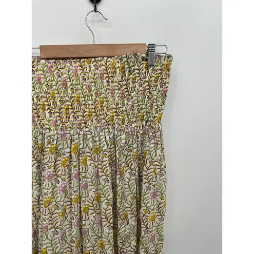 Floral Maxi Skirt Size M Tiered Smocked Waist Boho Resort Summer Feminine Yellow Size M