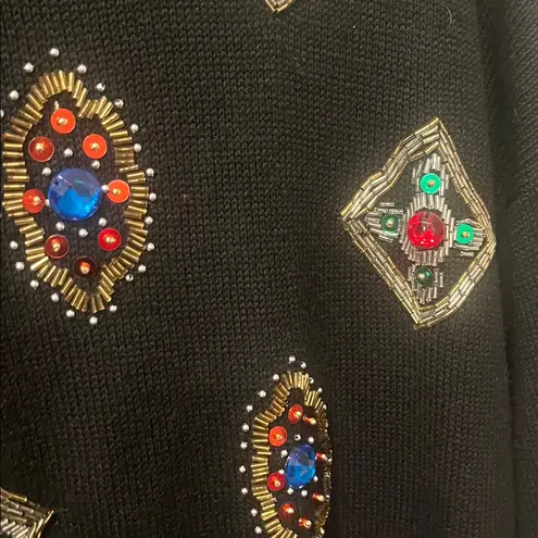 Vintage Victoria Harbour black bejeweled beaded bling tunic sweater size medium