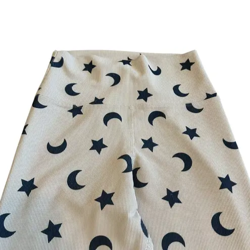 Beach Riot Sport Cream Ribbed Leggings Moon Star Print Stretch Athletic Medium