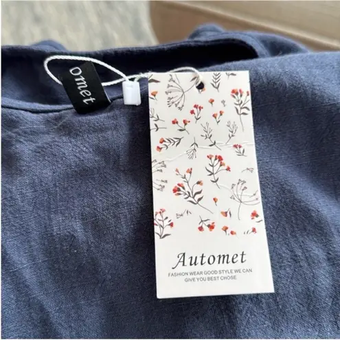 Elegant Blue Pants with Ruffled Peplum Top 2 Piece Set Size L