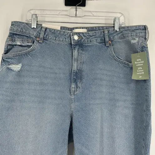 H&M NEW  High Waist Mom Jeans Ankle Light Wash Straight Leg Ripped Size 18