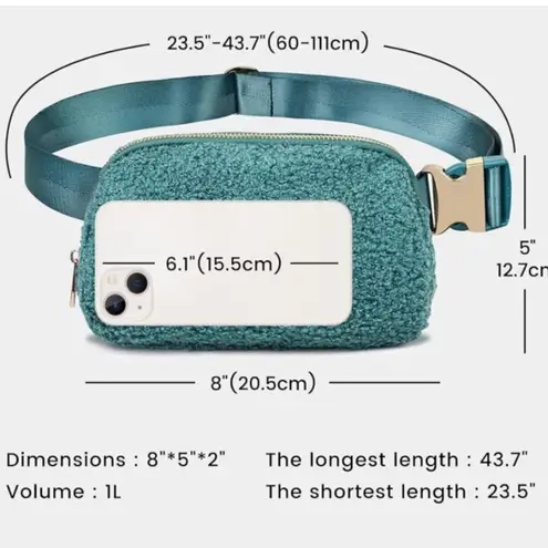 Sherpa Belt Bag / Fleece Fanny Packs in Green with Adjustable Strap New