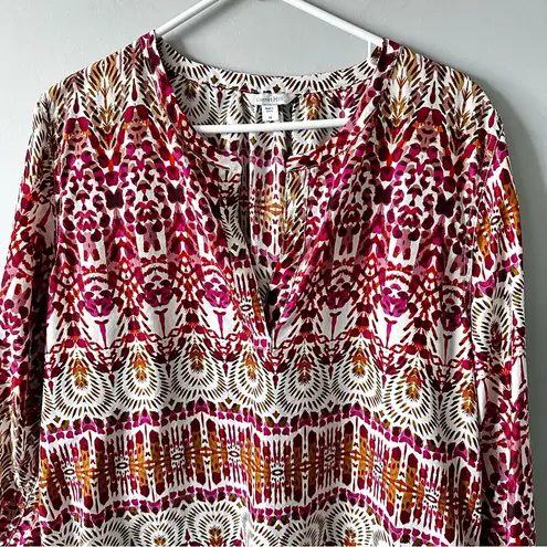 Garnet Hill 100% Silk Floral Green and Orange Ikat Women's Top Size 16
