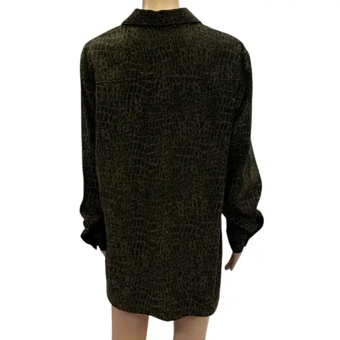 Vintage Reptile Print Sag Harbor Button Up Collared Shacket Shirt Jacket Size 14 Brown