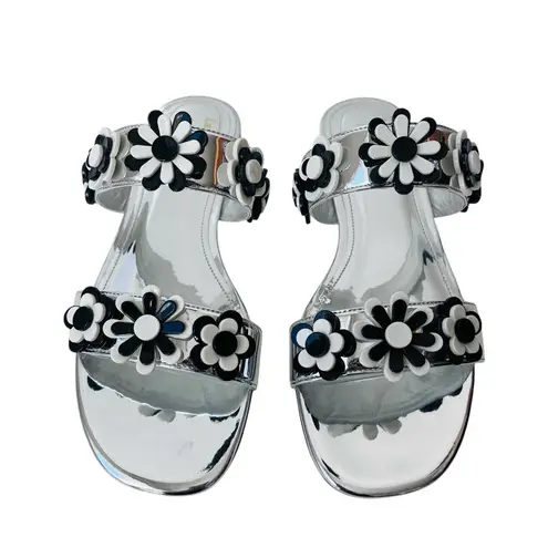 Larroudé x Gabriela Noelle Blossom Sandal In Silver Black and White Acrylic Size 8.5