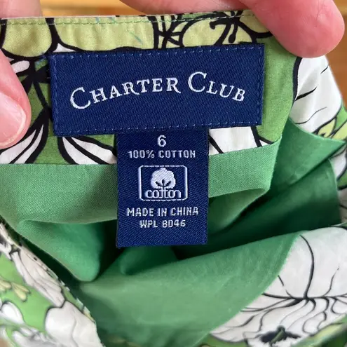 Charter Club Vintage Green And White Tropical Print Wrap Skirt Size 6