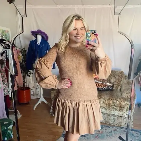 ALC Frank A.L.C. Women’s Kora Smocked Puff Sleeve Mini Dress Desert Beige