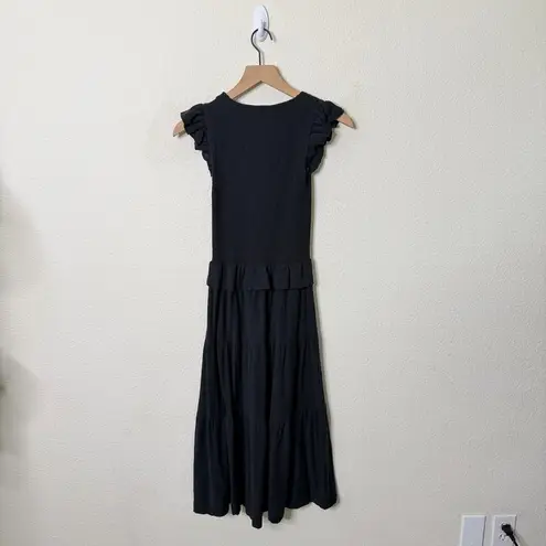 Nation Ltd Fabienne Fused Ruffle Smocked Dress in Jet Black Womens Size XS