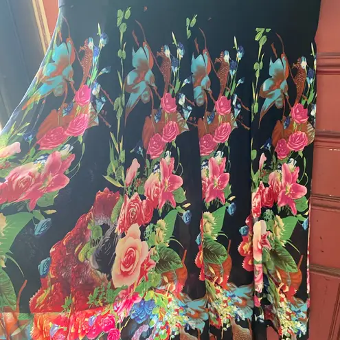 Floryday Silky Square Neckline Short Sleeve Floral Black Midi Dress Size XL Blue