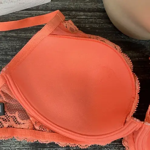 Natori  Coral Orange Feathers Plunge T Shirt Bra 30DDD