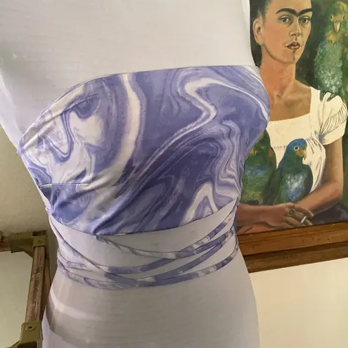 Naked Wardrobe Out of Office Bikini Top Blue Smoke EUC Backless Microbikini