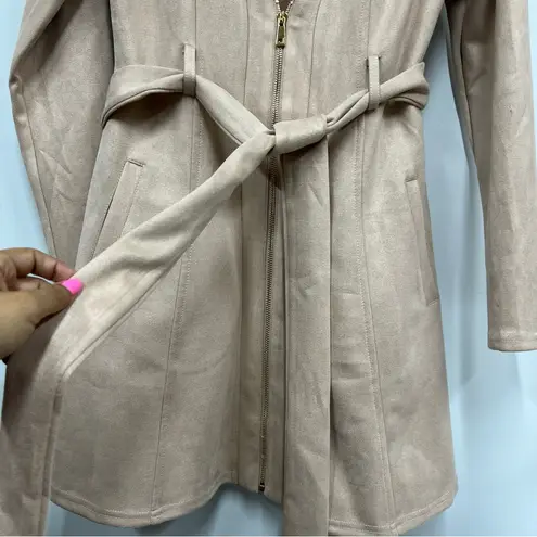 Windsor NWT  L Trench Dress coat belted zip up suede jacket w/ pockets