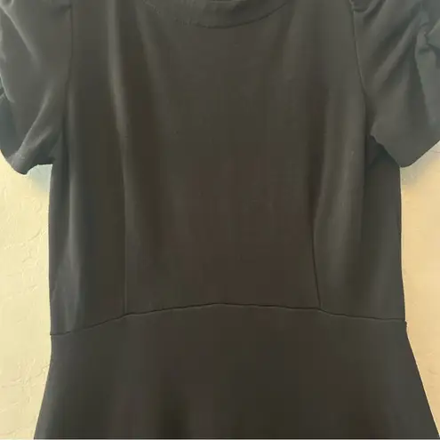 Loft  black short sleeve basic dress with ruched sleeves and circle skirt small