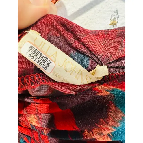 Ulla Johnson Red Green Abstract Boat Neck Side Ruched Livia Dress size Medium