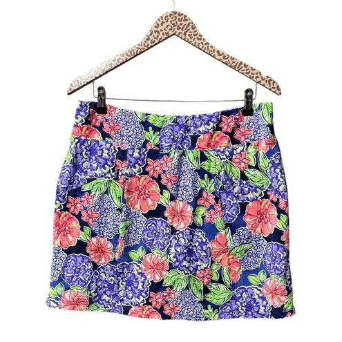 Ibkul Larisa Pull On Printed Skort Skirt Floral Navy Multi Red Purple Large L