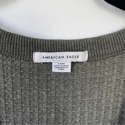 American Eagle Sage Green Waffle Knit Button Down Cozy Sweater Dress size Large