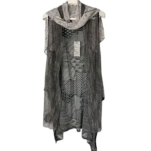 Pretty Angel Mesh Lace Sleeveless Draped Front Cover Up Duster Size S/M NEW Gray