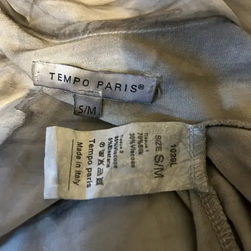 Tempo Paris Poncho Top Womens S/M Silk 2 layers Gray Marbled Artsy Boho Flowy
