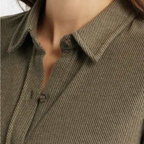 Faherty Legend Sweater Mini Shirtdress Tunic in Olive Melange Flannel Size Large Green