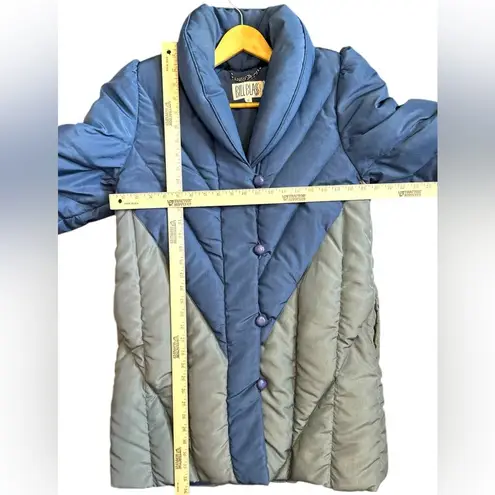 Bill Blass Vintage Womens Blue Gray Puffer Long Down Coat Collar Button Pockets