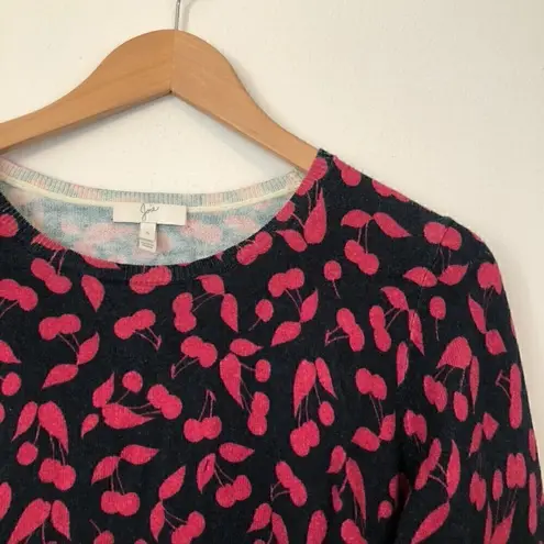 Joie  Navy Blue Red Cherry Fruit Cotton CASHMERE Crewneck Light Sweater Small S