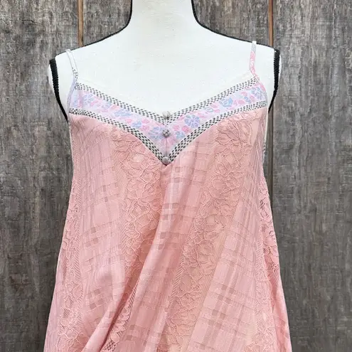 Tassels N Lace Elegant Asymmetrical Pink Dress Lace Gingham Embroidered Trim and Top Size Sm