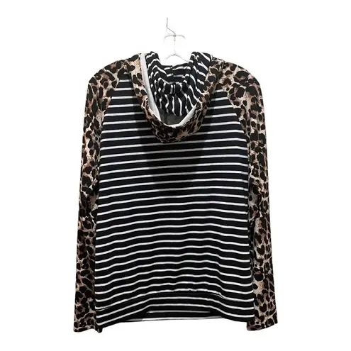 Andthewhy  Leopard Print and Stripes Hoodie Shirt Size Small