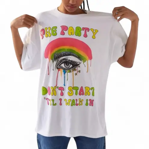 Kesha Colorful Graphic Eye Short Sleeve Tee Size S/M White