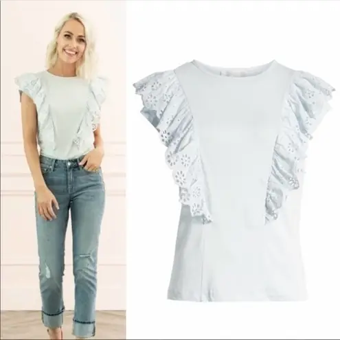 Rachel Parcell Eyelet Ruffle Detail Top Blue XL