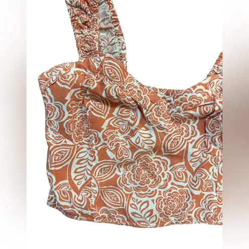 Midnight sky Womens Boho Floral Print Cropped Tank Rust Orange & White Sz L