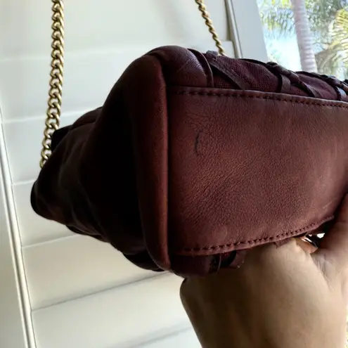 Pour La Victoire Knotted Leather Canvas Satchel Shoulder Bag in Oxblood & Gold